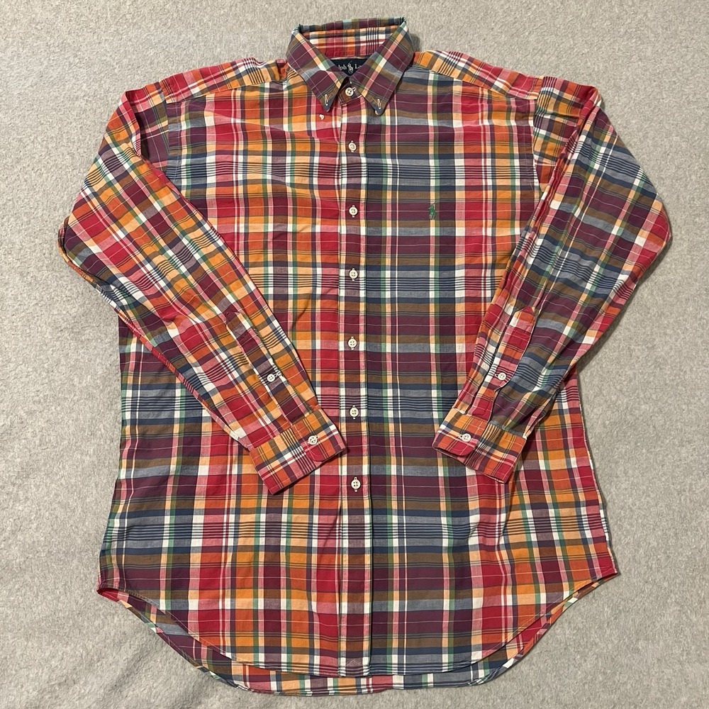 Ralph Lauren Shirt Men's Medium Oversized Madras Plaid Blake Christmas Holiday